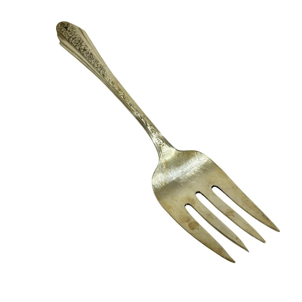 Vintage Silver Medium Solid Cold Meat Serving Fork Modern Rose 1949 IS Wm Rogers